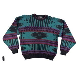 Vintage Scandia Sweater‎ Mens Large Green Geometric Knit Pullover USA Southwest